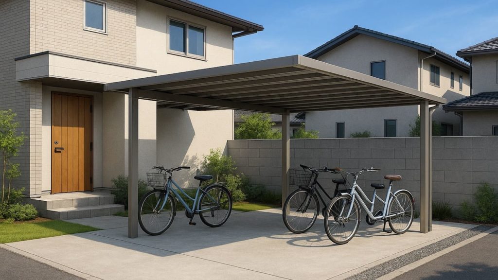 三島市の戸建て外構に施工された自転車置き場のイメージ