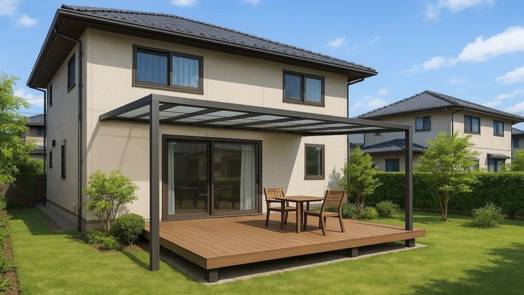 三島市の戸建て外構に施工されたテラス屋根のイメージ