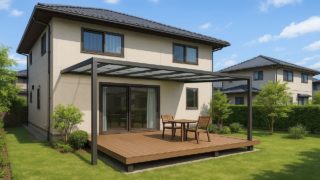 三島市の戸建て外構に施工されたテラス屋根のイメージ