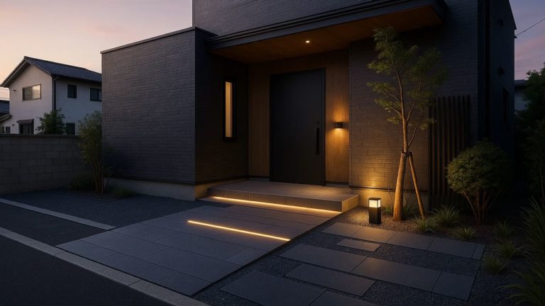 都城市の戸建て外構に施工された玄関アプローチのイメージ