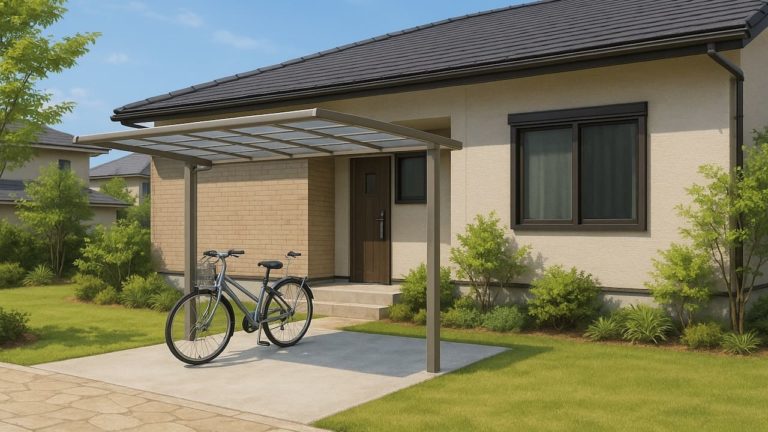 都城市の戸建て外構に施工されたサイクルポートのイメージ