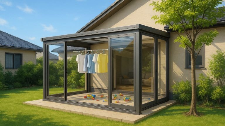 都城市の戸建て外構に施工されたテラス囲い・サンルームのイメージ