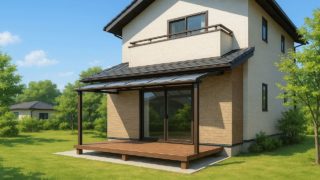 都城市の戸建て外構に施工されたテラス屋根のイメージ