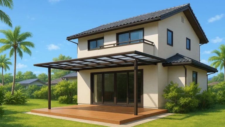 宮崎県の戸建て外構に施工されたテラス屋根のイメージ