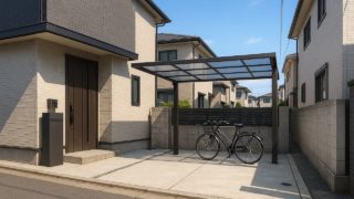 【守口市】サイクルポートの費用感|玄関周りを整えるだけで生活が変わる 守口市の戸建て外構に施工されたサイクルポートのイメージ