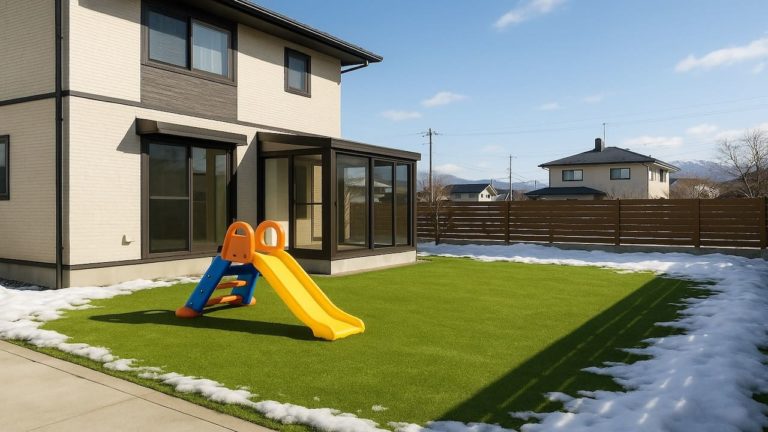 盛岡市の戸建て外構に施工された人工芝のイメージ