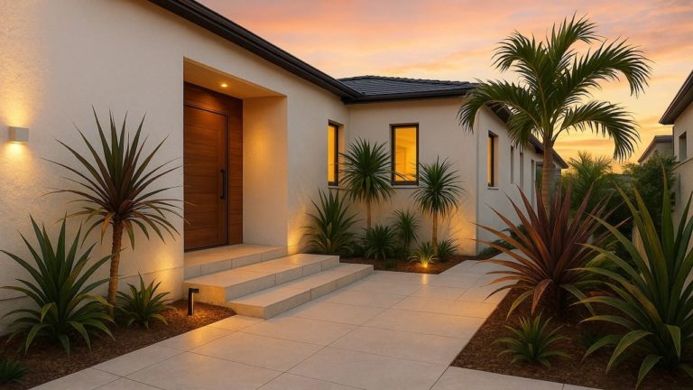 宗像市の戸建て外構に施工された玄関アプローチのイメージ