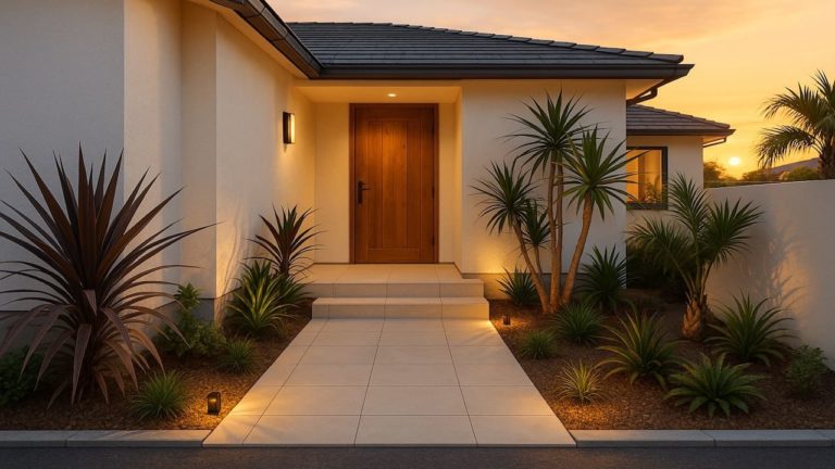 長崎県の戸建て外構に施工された玄関アプローチのイメージ