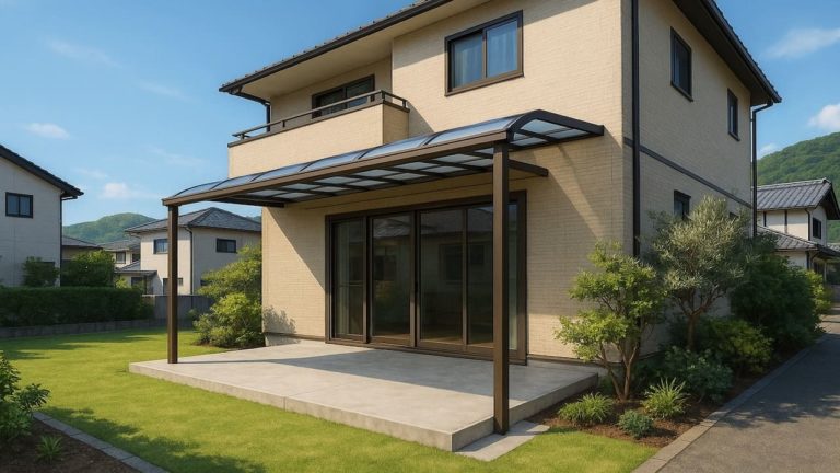 長崎県の戸建て外構に施工されたテラス屋根のイメージ