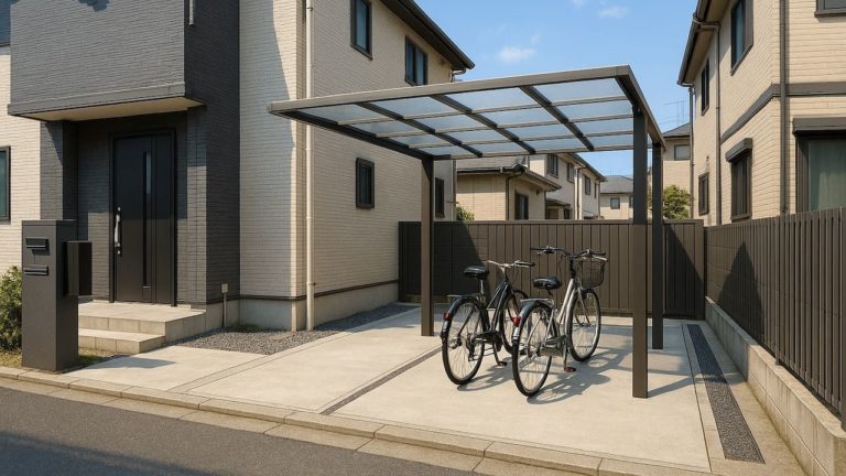 中野区の戸建て外構に施工されたサイクルポートのイメージ