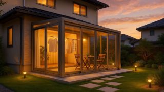 【習志野市】テラス囲い・サンルームの費用と注意点|強風被害から守る策5選 習志野市の戸建て外構に施工されたテラス囲い・サンルームのイメージ