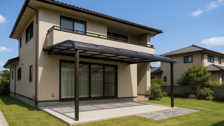 成田市の戸建て外構に施工されたテラス屋根のイメージ