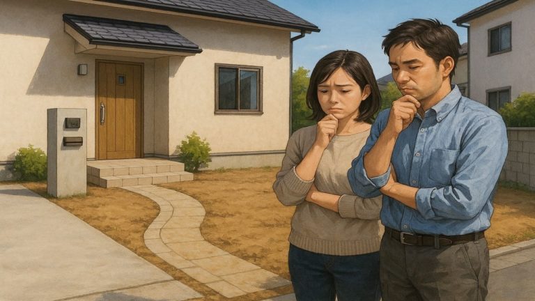 那須塩原市の外構工事の失敗にがっかりする夫婦のイメージ