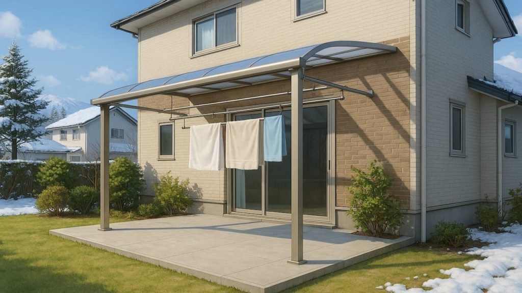 那須塩原市の戸建て外構に施工されたテラス屋根のイメージ