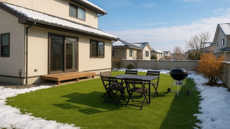 名取市の戸建て外構に施工された人工芝のイメージ