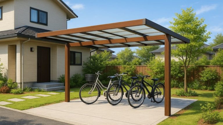 名取市の戸建て外構に施工されたサイクルポートのイメージ