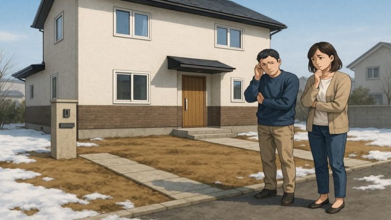 名取市の外構工事の失敗にがっかりする夫婦のイメージ