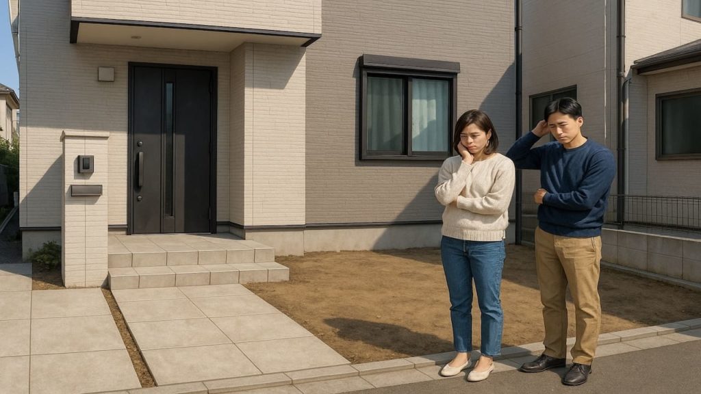 練馬区の外構工事の失敗にがっかりする夫婦のイメージ