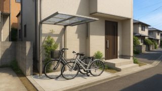 【寝屋川市】自転車置き場の費用感|家の側面を活かしてローコスト 寝屋川市の戸建て外構に施工された自転車置き場のイメージ