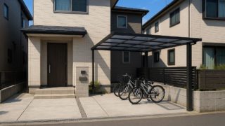 【寝屋川市】サイクルポートの費用比較|駐輪場との違いと使い分け 寝屋川市の戸建て外構に施工されたサイクルポートのイメージ