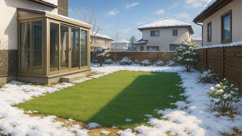 新潟県の戸建て外構に施工された人工芝のイメージ