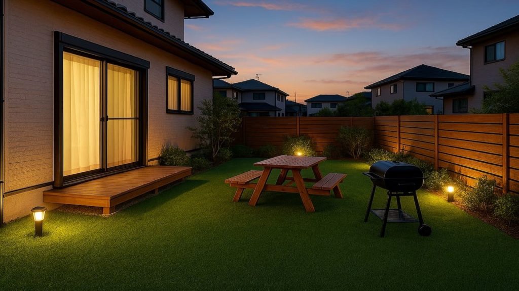 新座市の戸建て外構に施工された人工芝のイメージ