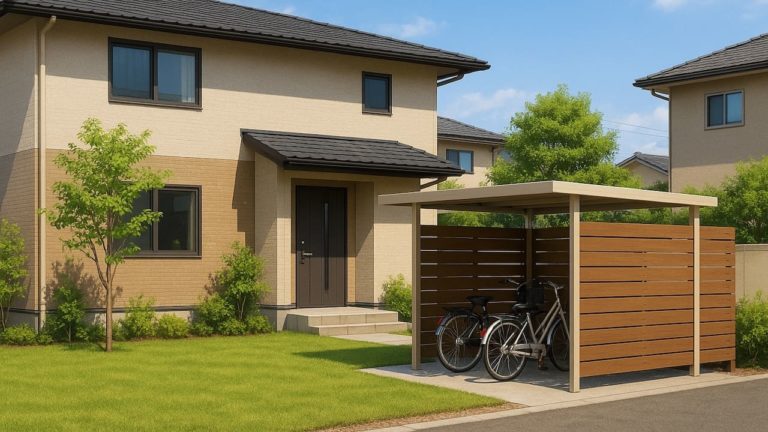 新座市の戸建て外構に施工された自転車置き場のイメージ