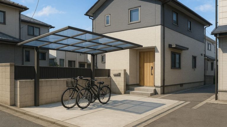 新座市の戸建て外構に施工されたサイクルポートのイメージ