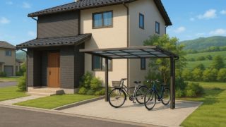 【西尾市】サイクルポートの総額相場|物置と組み合わせる収納術 西尾市の戸建て外構に施工されたサイクルポートのイメージ