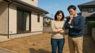 野田市の外構工事の失敗にがっかりする夫婦のイメージ