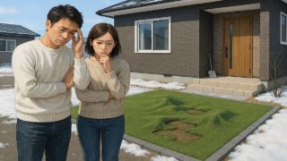 【帯広市】外構デザインの失敗例5選|情報収集の段階でやりがちな思い込み 帯広市の外構工事の失敗にがっかりする夫婦のイメージ