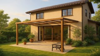 【小田原市】テラス屋根の費用相場|雨の日でも快適に過ごせる工夫5つ 小田原市の戸建て外構に施工されたテラス屋根のイメージ