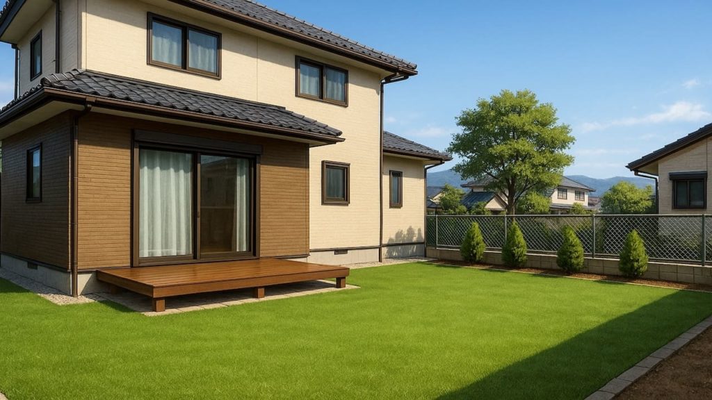 大垣市の戸建て外構に施工された人工芝のイメージ