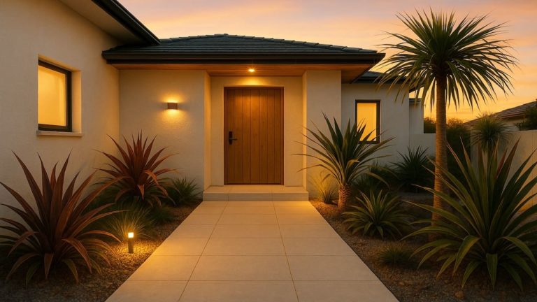 大分県の戸建て外構に施工された玄関アプローチのイメージ