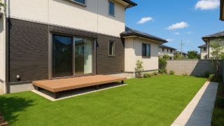岡山県の戸建て外構に施工された人工芝のイメージ