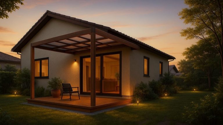 岡山県の戸建て外構に施工されたテラス屋根のイメージ