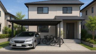 【岡崎市】自転車置き場の本体+施工費|小学生がいる家庭で多い相談 岡崎市の戸建て外構に施工された自転車置き場のイメージ