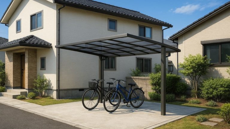 青梅市の戸建て外構に施工されたサイクルポートのイメージ