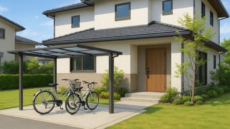 大牟田市の戸建て外構に施工されたサイクルポートのイメージ