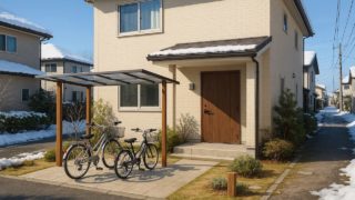 小樽市の戸建て外構に施工された自転車置き場のイメージ