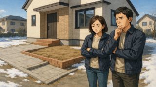 【小樽市】外構の失敗例5選|初めての人が誤解しやすいポイント 小樽市の外構工事の失敗にがっかりする夫婦のイメージ