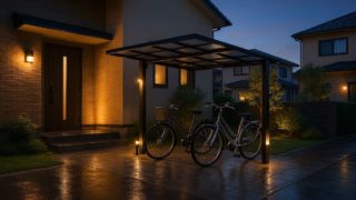 【相模原市】自転車置き場の工事価格|失敗しないサイズと高さ 相模原市の戸建て外構に施工された自転車置き場のイメージ