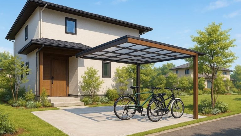 相模原市の戸建て外構に施工されたサイクルポートのイメージ