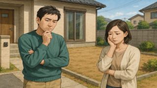 【相模原市】外構費用で起こりがちな失敗5つ|単価だけに惑わされないコツ 相模原市の外構工事の失敗にがっかりする夫婦のイメージ