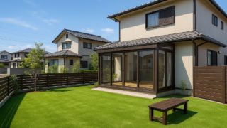 西条市の戸建て外構に施工された人工芝のイメージ