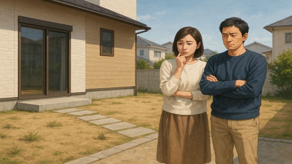 坂戸市の外構工事の失敗にがっかりする夫婦のイメージ