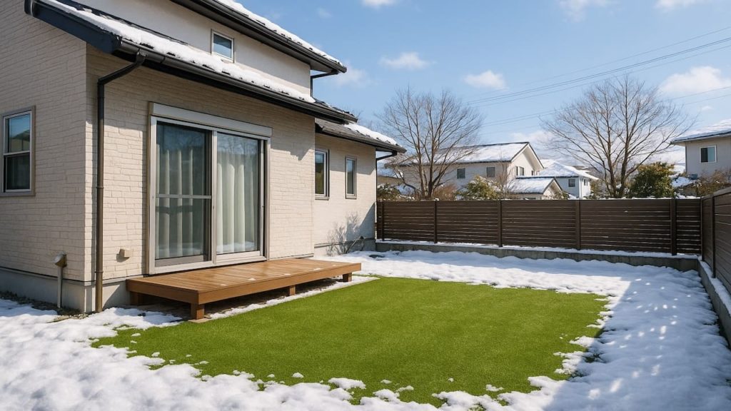 坂井市の戸建て外構に施工された人工芝のイメージ