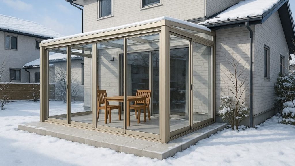 坂井市の戸建て外構に施工されたテラス囲い・サンルームのイメージ