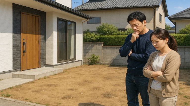 佐野市の外構工事の失敗にがっかりする夫婦のイメージ