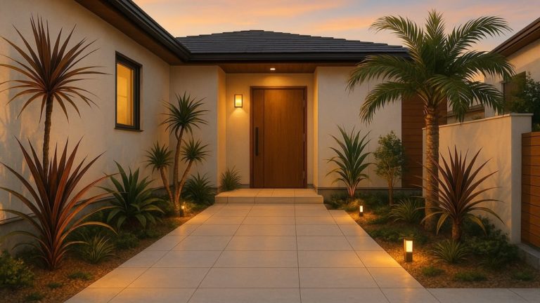 佐世保市の戸建て外構に施工された玄関アプローチのイメージ